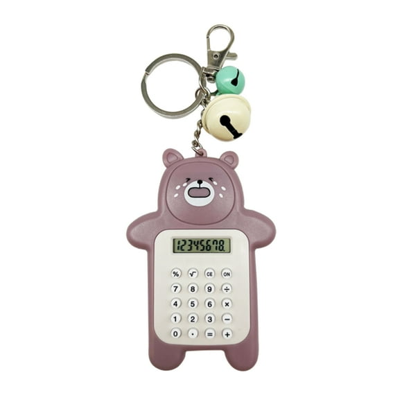 ABS Children Calculator Adorable Battery Powered Animal Shape Replacement LCD Screen Calculators Calculating Tool with Keyring Purple