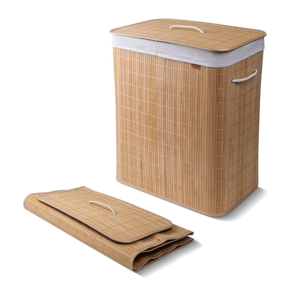 CleverMade Double Bamboo Laundry Hamper with Lid 103L Clothes Bin