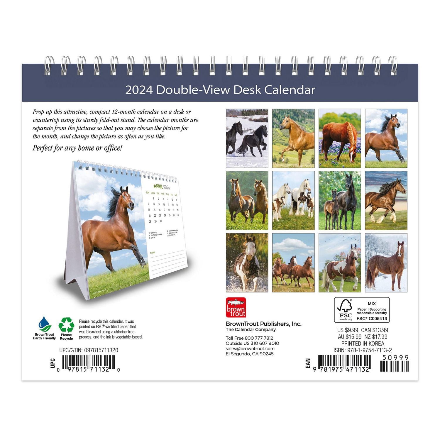 BrownTrout Amoureux des chevaux 2024 Chevalet Double Vue pour Bureau 19x18.7 CM, 9781975471132