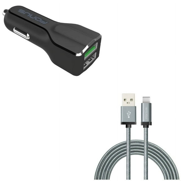 Charger Cord Type-C 6ft USB Cable w 2-Port USB 30W Car Charger X4W for Acer Liquid Jade Primo - Alcatel PulseMix, 7, Idol 5S 5 4S - ASUS Zenfone V Live, ROG Phone, AR 6 5z 4 Pro