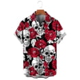 thumbnail image 5 of Camisas de moda con estampado floral de calaveras para hombre, divertidas camisetas de manga corta con estampado de calaveras en 3D, camisas hawaianas con solapa estampada para hombre, 5 of 5