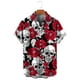 thumbnail image 5 of Camisas de moda con estampado floral de calaveras para hombre, divertidas camisetas de manga corta con estampado de calaveras en 3D, camisas hawaianas con solapa estampada para hombre, 5 of 5