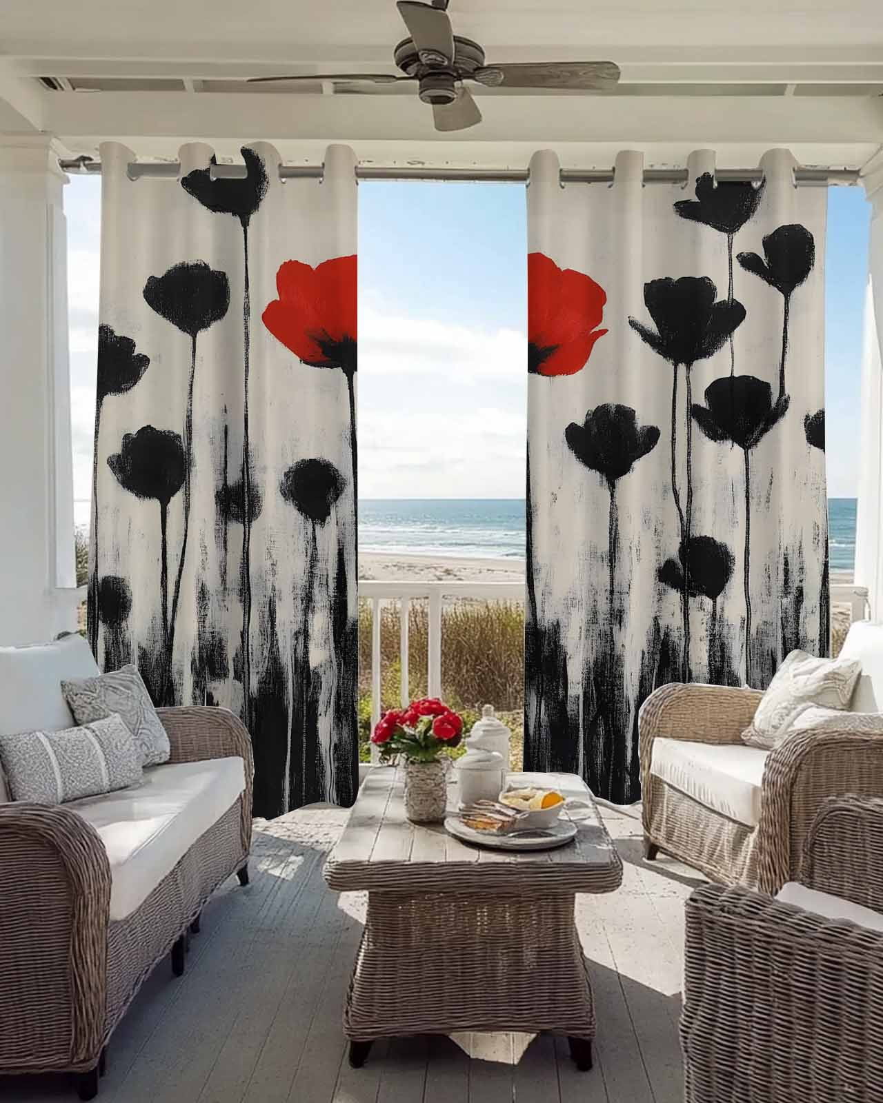 Red Floral Blackout Curtains 84 Inch Length Country Oil Painting Red Black Flower Linen Texture Vintage Thermal Insulated Window Curtain Window Drapes 2 Panels for Bedroom Living Room 42"Wx84"L