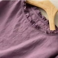 thumbnail image 4 of JGGSPWM Women Ruffle Crew Neck Linen Embroidered Summer Short Sleeve Cotton Tops Peasant Tunic Boho Blouses Purple M, 4 of 6