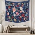 thumbnail image 5 of Navy Blue Flowers Tapestry for Bedroom Wall Hanging Tapestry, Spring Vintage Floral Leaves Farmhouse Ceiling Backdrop Tapestries Poster Blanket Wall Decor for Teens Room Living Room Dorm 51" x 59", 5 of 8