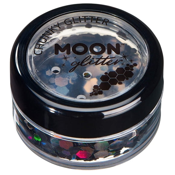 Moon Glitter Holográfica Chunky Glitter Brillo Cosmético para Cara, Cuerpo, Uñas, Cabello y Labios - 0.10oz - Negro