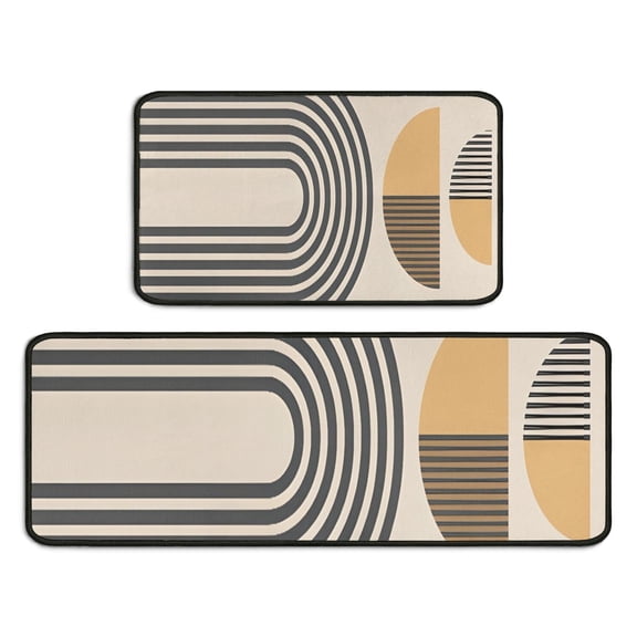 Brown Boho Geometric Pattern Kitchen Rugs Sets Of 2,Anti Fatigue Kitchen Mat Rugs Non Slip Washable,Decorative Kitchen Floor Mats for Kitchen,Sink,Laundry,17"X30" 17"X47"