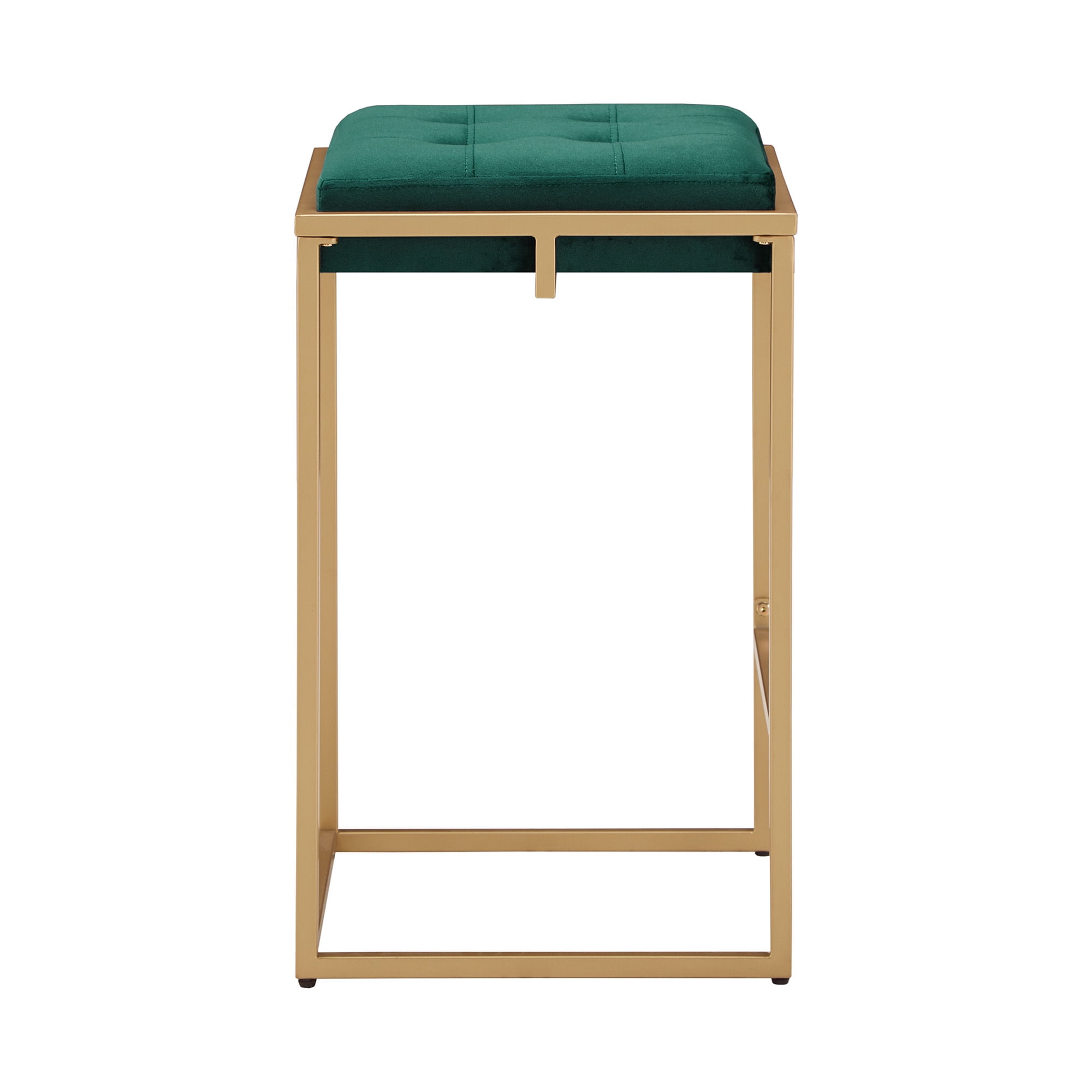 Weston Home Oddie Gold Finish Velvet Button Tufted Counter Stools, Dark Green (Set of 2)