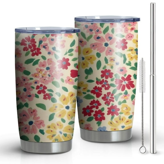 20 Oz Pioneer Flower Coffee Tumbler Double Wall Insulated Stainless Steel Water Bottle | Metal Reusable Thermoses Flask with Cup Cap | Leak & Sweat Proof with Anti-Dust Lid