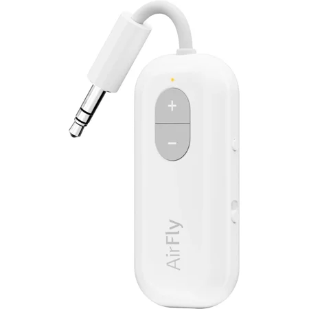Twelve South AirFly SE, Bluetooth Wireless Audio Transmitter for AirPods/Wireless or Noise-Cancelling Headphones; Use with 3.5 mm Audio Jack on Airplanes, Gym Equipment or iPad/Tablets (Cool White)