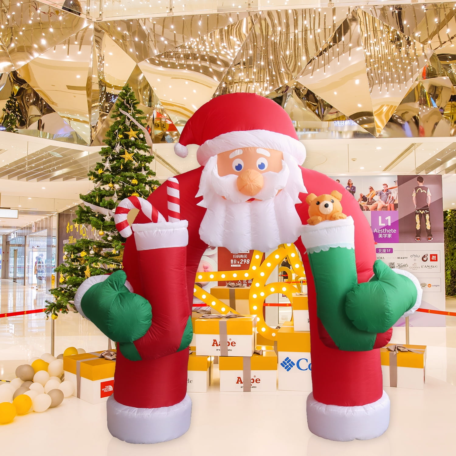 Kinbor 11Ft Height Christmas Inflatables Archway Santa Claus LED Lights