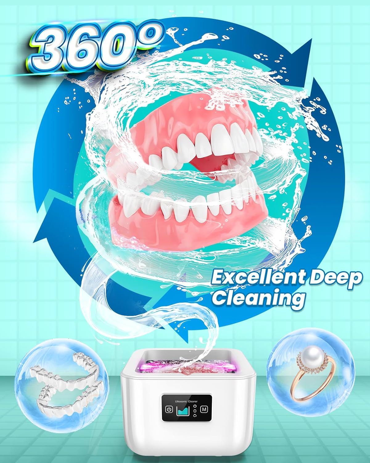 QD-Gotrays Ultrasonic Cleaner, Portable Ultrasonic Jewelry Cleaner Mouth Guard Cleaner 3 Timer