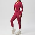 thumbnail image 4 of LIIPEE Women Outfits 3 Piece Solid Color Long Sleeve Jacket Sport Bar Tight Pants Yoga Running Fitness Set Woman Casual Climbing Hiking Camping Cycling Outfits,Red,L, 4 of 4