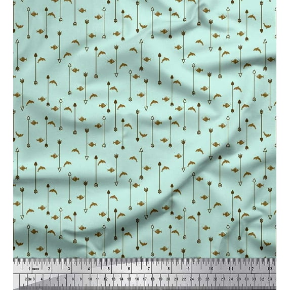 Soimoi Cotton Jersey Fabric Arrow & Fish Ocean Printed Fabric 1 Yard 58 Inch Wide