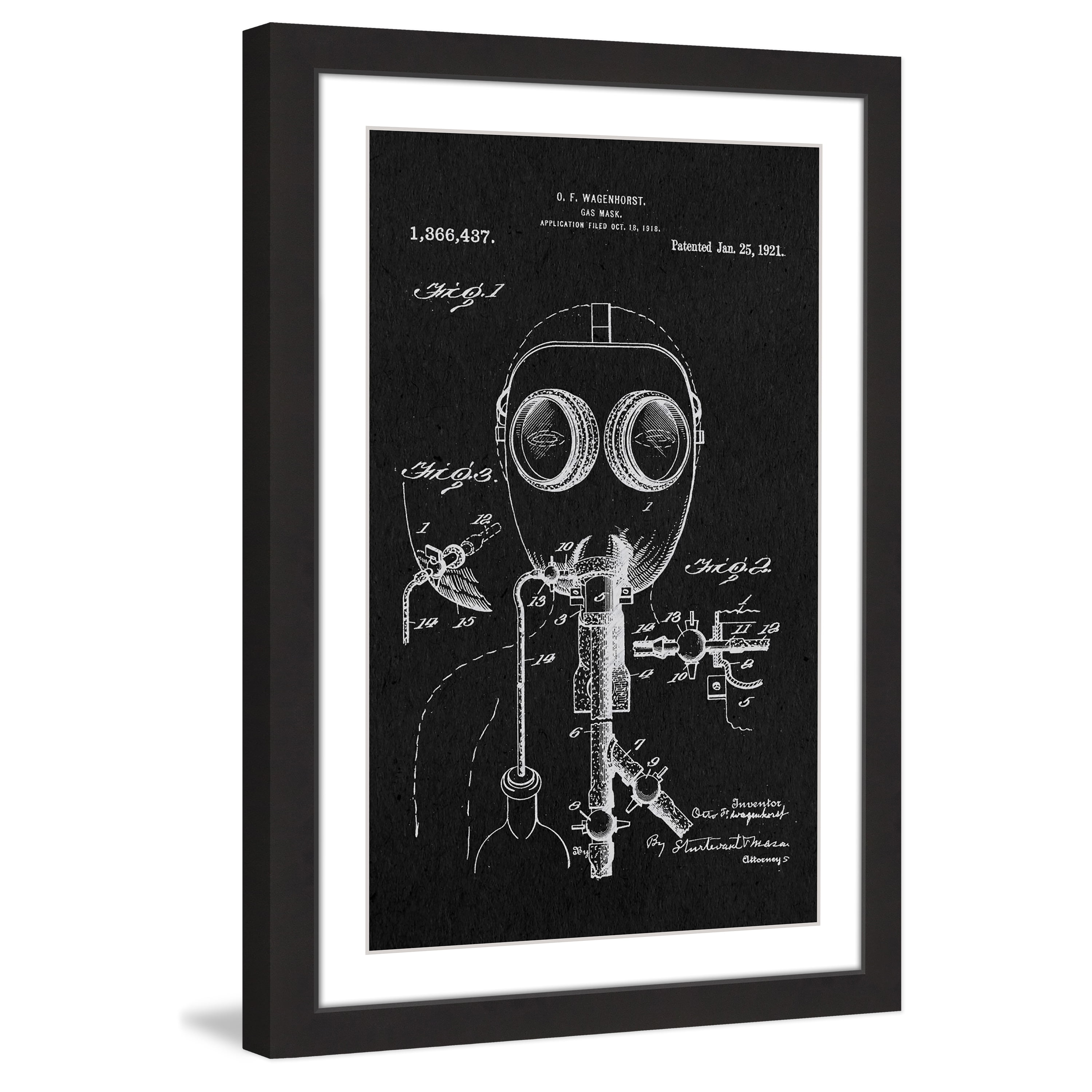 "Gas Mask 1921 Black Paper" Framed Painting Print