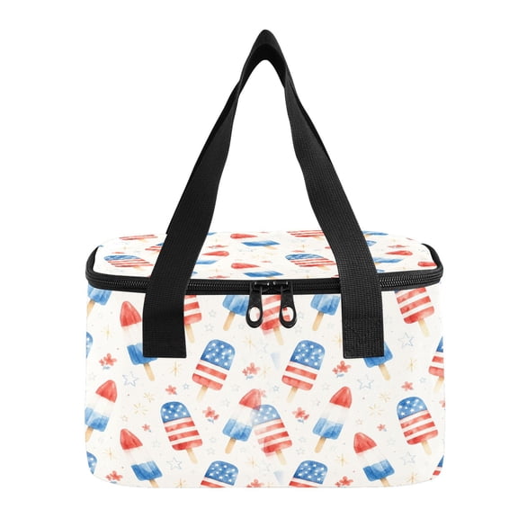 6L Insulated Lunch Bag Square Handheld Cooler Tote Stars Stripes Popsicle Print Reusable Thermal Bag with Polyester & Aluminum Lining for Work Picnic Travel