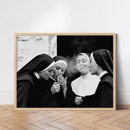 Smoking Nuns Black And White Provocative Vintage Photography Bold Gallery Version Two, Unframed Poster
