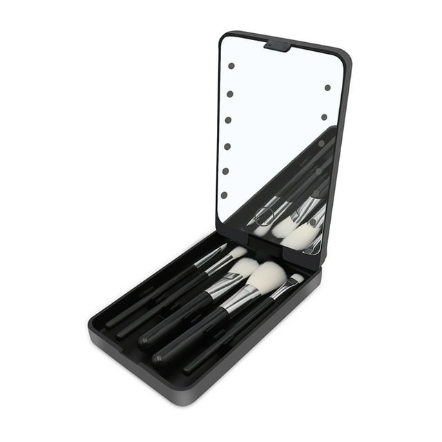 Smart LED Makeup Mirror Tabletop Mirror with 5 Makeup Brushes Portable & Foldable Mirror USB Rechargeable for Daily & Travel