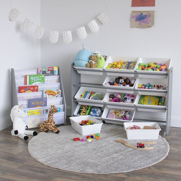 Humble Crew, Grey/White Kids newest Book Rack Storage Bookshelf, 4 Tiers