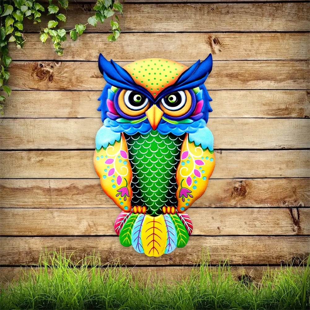 Búho Decorativo De Metal Para Pared, 15x26 Cm - ¡Colorido Y Perfecto Para Dar Vida A Tu Hogar O Jardín!