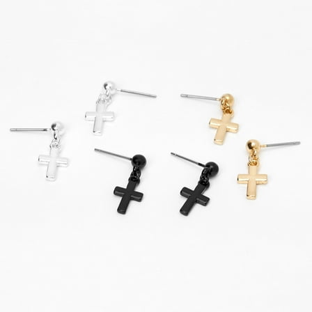 Claire's Mixed Metal 0.5" Cross Drop Earrings - 3 Pack