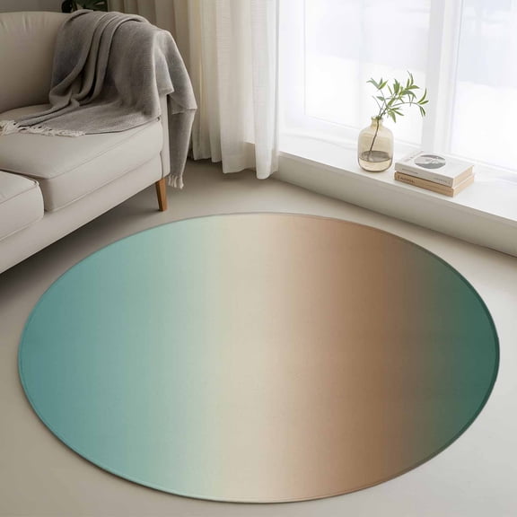 Round Area Rug 3ft,Gradient Green Brown Washable Carpet Non-Slip Runner Accent Rugs Indoor Floor Mat for Bedroom Living Room Decor,Modern Minimalist Style