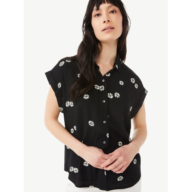 Free Assembly Women's Short Sleeve Button-Down Shirt - Walmart.com