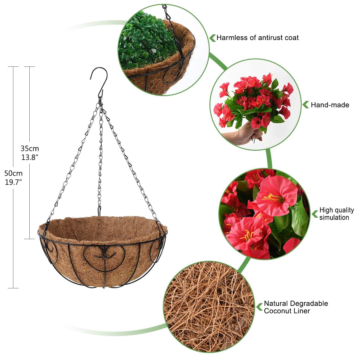Artificial Hanging Flowers Plants with Basket for Outdoors Spring Decoration,Fake Petunias Flowers