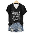thumbnail image 3 of WHEANG Tops for Women Witch Way To The Wine Letter Print T Shirts Casual V Neck Short Sleeve Tops for Women Funny Halloween Shirts for Women Party Daily Wear Black 2XL, 3 of 4