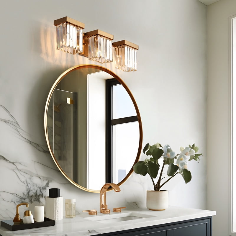 LNC 3-Light Bathroom Vanity Light with Crystal Design,Modern Polished Gold Finishes