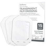 LotFancy 15Pcs Transparent Film Dressing, 4 x 4 3/4 in Bandage Tape