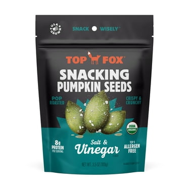 Top Fox Snacks - Organic Pop-Roasted Pumpkin Seeds | Healthy Protein Snacks - Gluten Free - Keto and Vegan Friendly (Salt & Vinegar, 3.5 oz - 6 Pack)