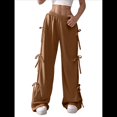 thumbnail image 2 of Pantalones Deportivos Holgados para Mujer, con Cintura Elástica, Informales, de Pierna y Bolsillos, Estilo Y2K Marrón S, 2 of 7