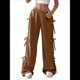 thumbnail image 2 of Pantalones Deportivos Holgados para Mujer, con Cintura Elástica, Informales, de Pierna y Bolsillos, Estilo Y2K Marrón M, 2 of 7