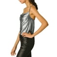 thumbnail image 5 of INSPIRE CHIC Women's Cowl Neck Sparkly Metallic Spaghetti Strap Camisole Party Top XL Silver, 5 of 7