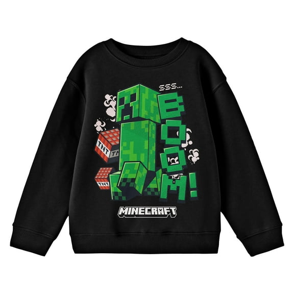 Minecraft SSS Boom Creeper Boy's Black Long Sleeve Sweatshirt-Large