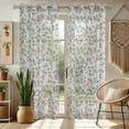 thumbnail image 2 of Vargottam Leaf Vines Print Sheer Georgette Curtains for French Doors & Balcony - 2 Panels, 96" Long, Light Filtering, Grommet Top Printed Drapes for Living Room or Lounge, 2 of 9