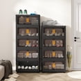 thumbnail image 2 of Black, 24" Side Wide Folding Storage Cabinet ,5 Tiers,23.62"×13.78"×59.84",Collapsible Storage Bins with Magnetic Door, Plastic Storage Cabinet with Wheels, 2 of 6