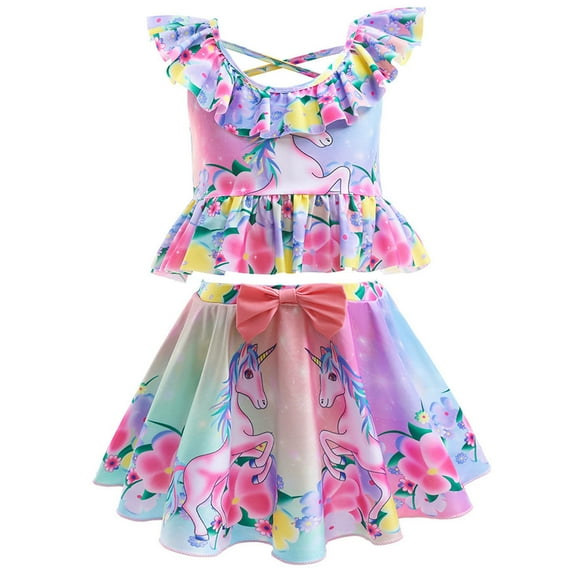 Girls Two Piece Swimsuit Off Shoulder Ruffle Bikini Bathing Suit Princess Swimwear