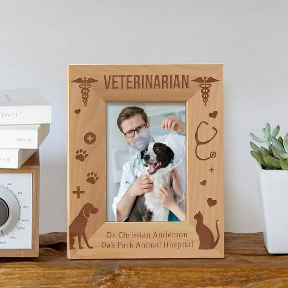 Veterinarian Personalized Wooden Picture Frame 3 1/2" x 5" Brown (Vertical)