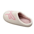 thumbnail image 2 of Xfvqtps Fuzzy Slippers for Women Fluffy Furry Fleece Lining Bow Embroidery Soft Thick Sole Slip on Non-Slip Comfortable Cozy Indoor House Slippers, 2 of 9