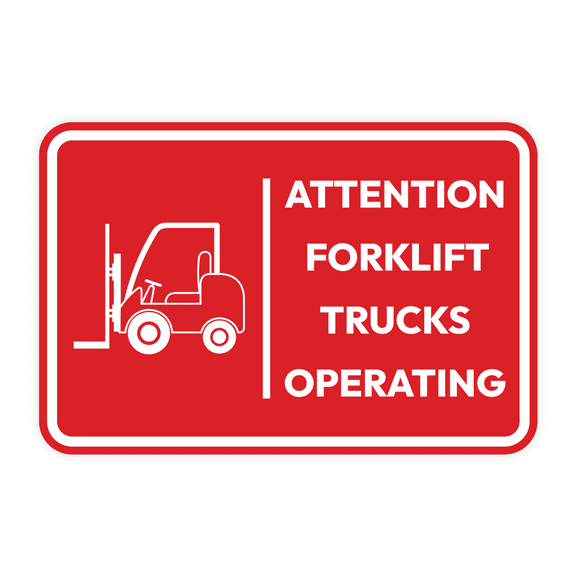 Signs ByLITA Classic Framed Attention! Forklift Trucks Operating Door or Wall Sign Easy Installation | Health And Safety | Building And Hospitality Sign (Red) - Large