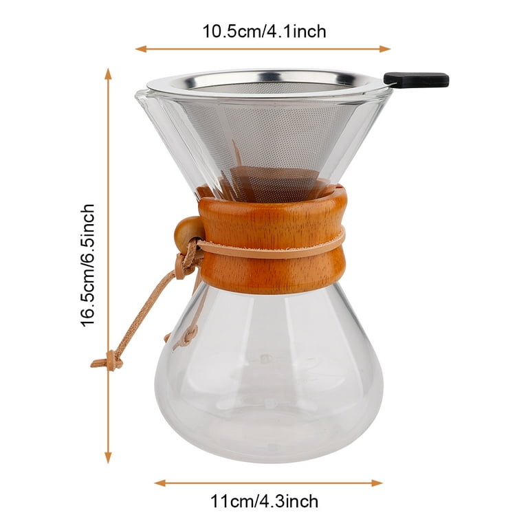 Manual Pour Over Coffee Maker w/ Reusable Stainless Steel Filter- 400mL