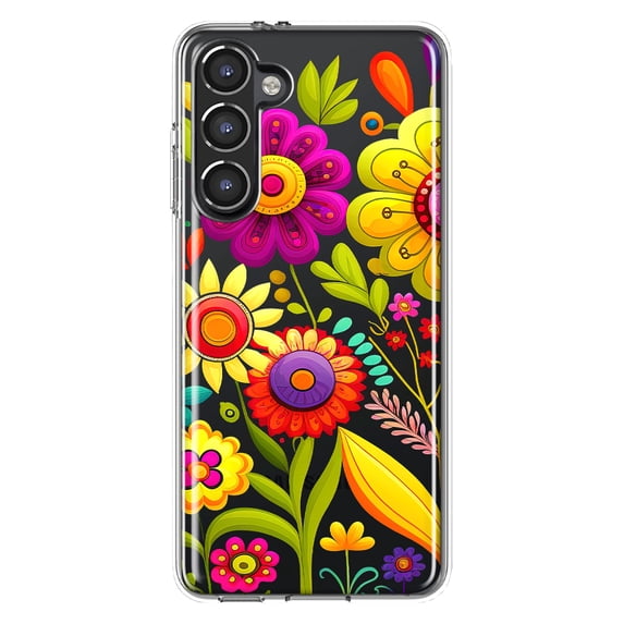 MUNDAZE Samsung Galaxy S23 Plus Shockproof Clear Hybrid Protective Phone Case Colorful Yellow Pink Folk Style Floral Spring Flowers Cover
