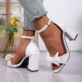 thumbnail image 4 of Rokment Womens Bow Chunky Block High Heels Dressy Sandals for Bride Wedding Ladies Fashion Casual Bowknot Leather Open Toe Ankle Strap Heeled Dress Sandals Summer White Size 7.5, 4 of 7