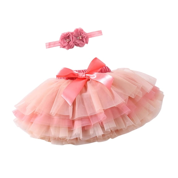TAIAOJING Outfit Clothes Set Toddler Baby Girls Soft Fluffy Tutu Skirt Solid Bowknot Party Carnival Mesh Tulle Tutu Skirt With Hairband 12-24 Months