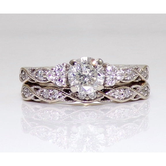 Dazzlingdaimonds Jewels 2.00 Ctw Round Cut White Diamond Wedding Anniversary Engagement Bridal Set Ring 14K White Gold Plated 925 Sterling Silver 925 Sterling Silver -7.5