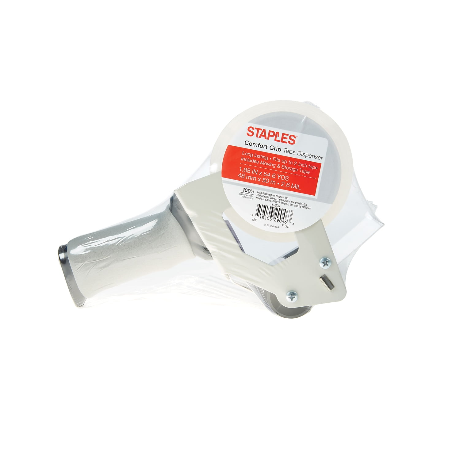 Staples Comfort Grip Tape Dispenser w/PKing Tape 1.88' x 54.6 Yds 1/RL 52205/ST-A26-PG