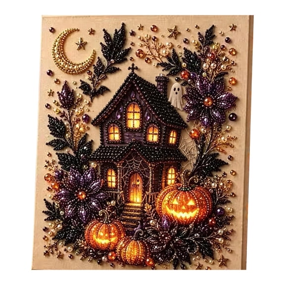 Halloween Pearl Art DIY Kit for Adults,Spooky 3D Diamond Painting Craft with Pearl Beads,Beginner Friendly Fall Wall Art and Home Decor,A