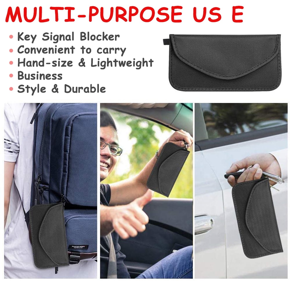 POINTERTECK 2 Pack Faraday Bag for Car Keys and Cell Phone, Signal Blocking Key Pouch, Anti Theft Car Protection, Cell Phone WiFi/GSM/LTE/NFC/RFID/Keyless Entry Fob Signal Blocking Pouch-Black